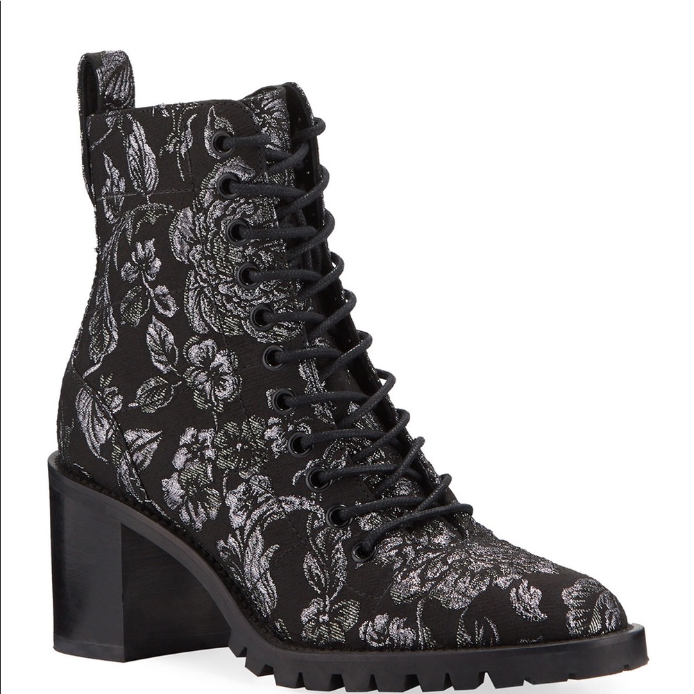 JIMMY CHOO Cruz Brocade Lace-Up Booties Combat Size 35